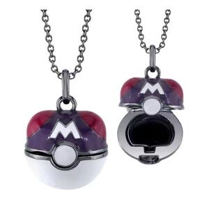 Black Sterling Silver Pokemon Master Pokeball Enameled Opening Poison Necklace